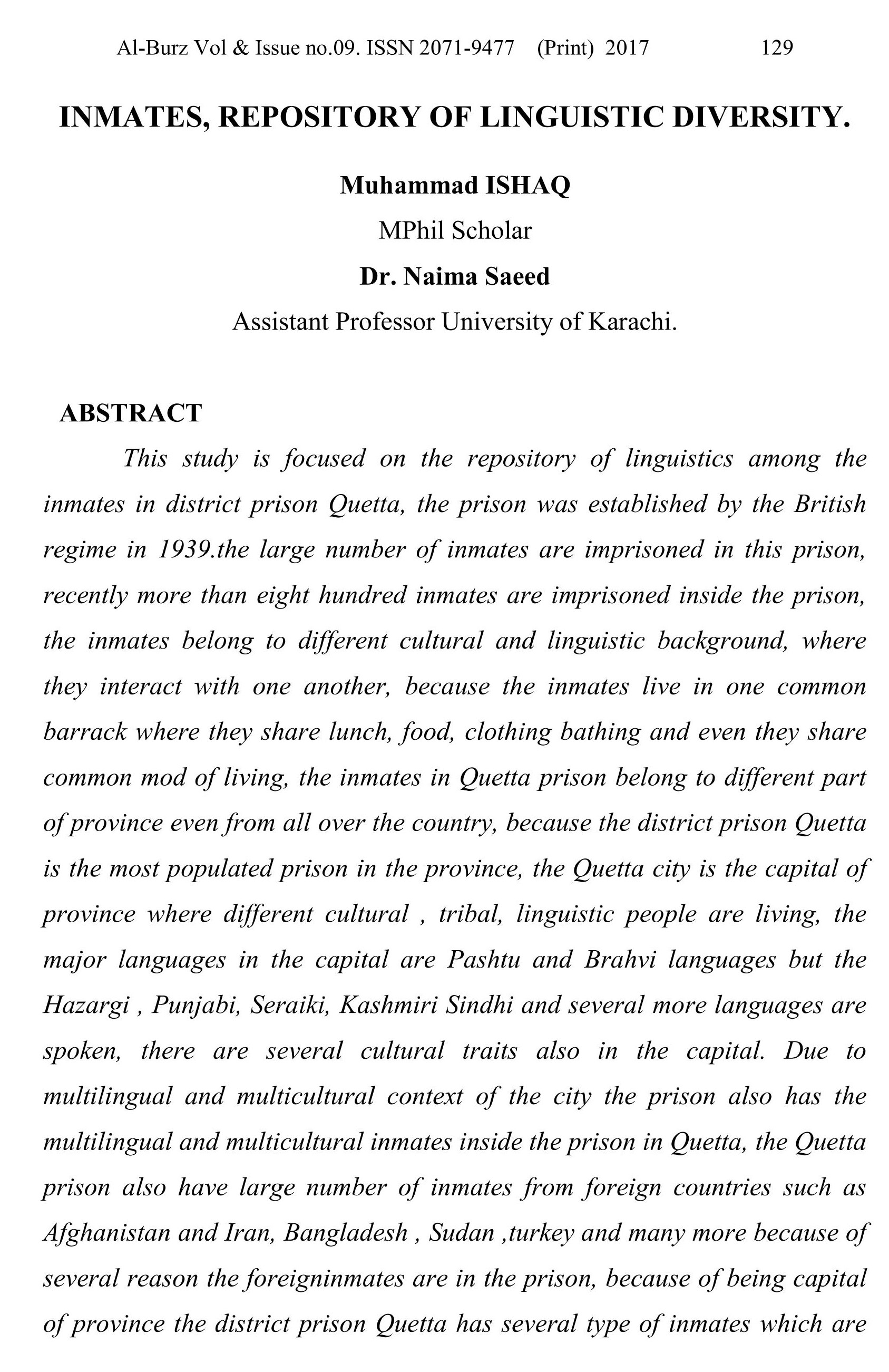 INMATES, REPOSITORY OF LINGUISTIC DIVERSITY.